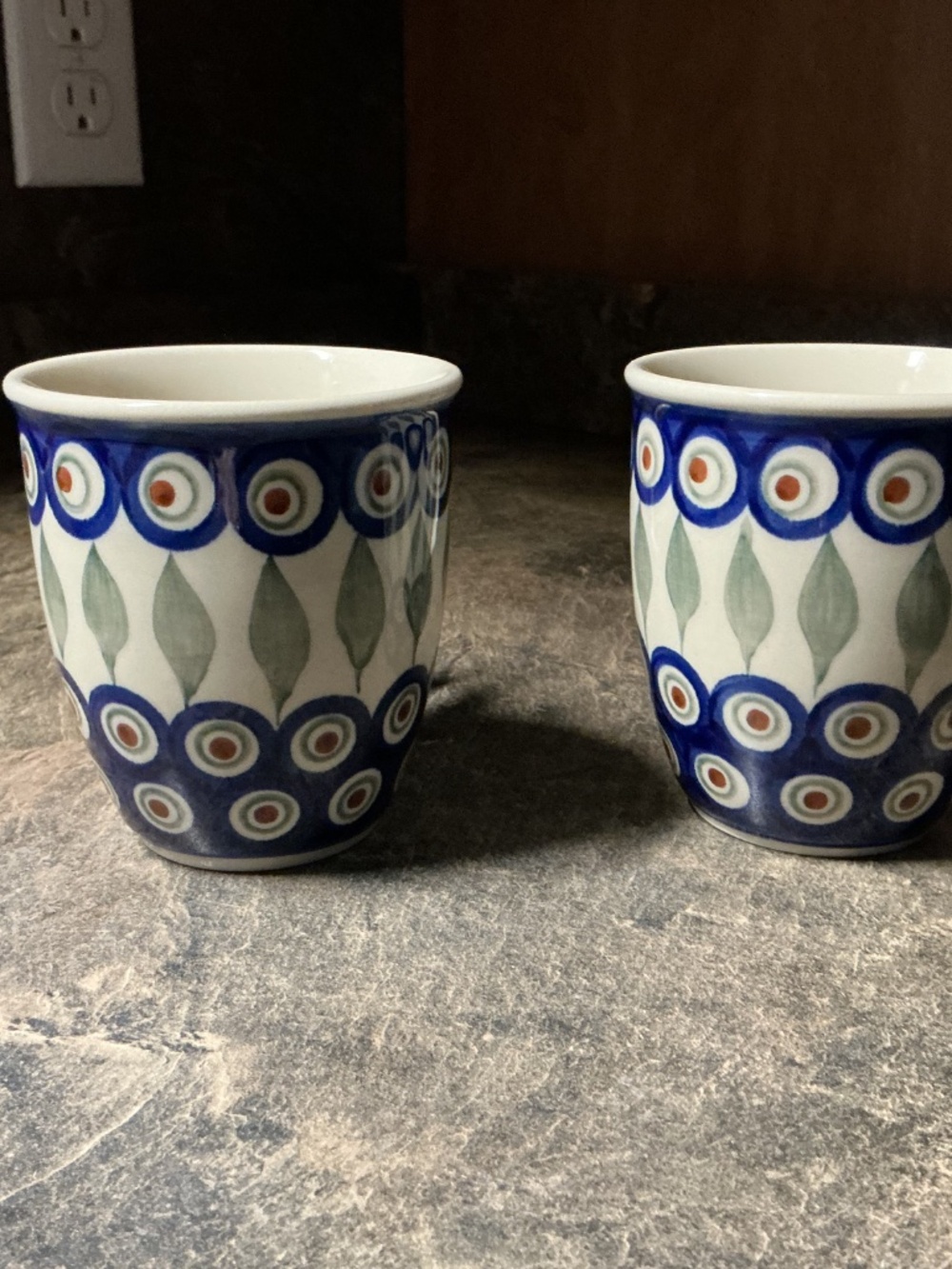 Set of Polish Pottery Peacock Coffee Mugs - New - Picture 3 of 7